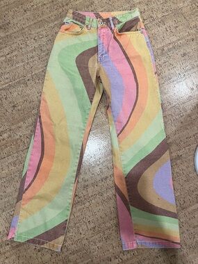 Ragged Retro Swirl Multi-Color High-Rise Jeans